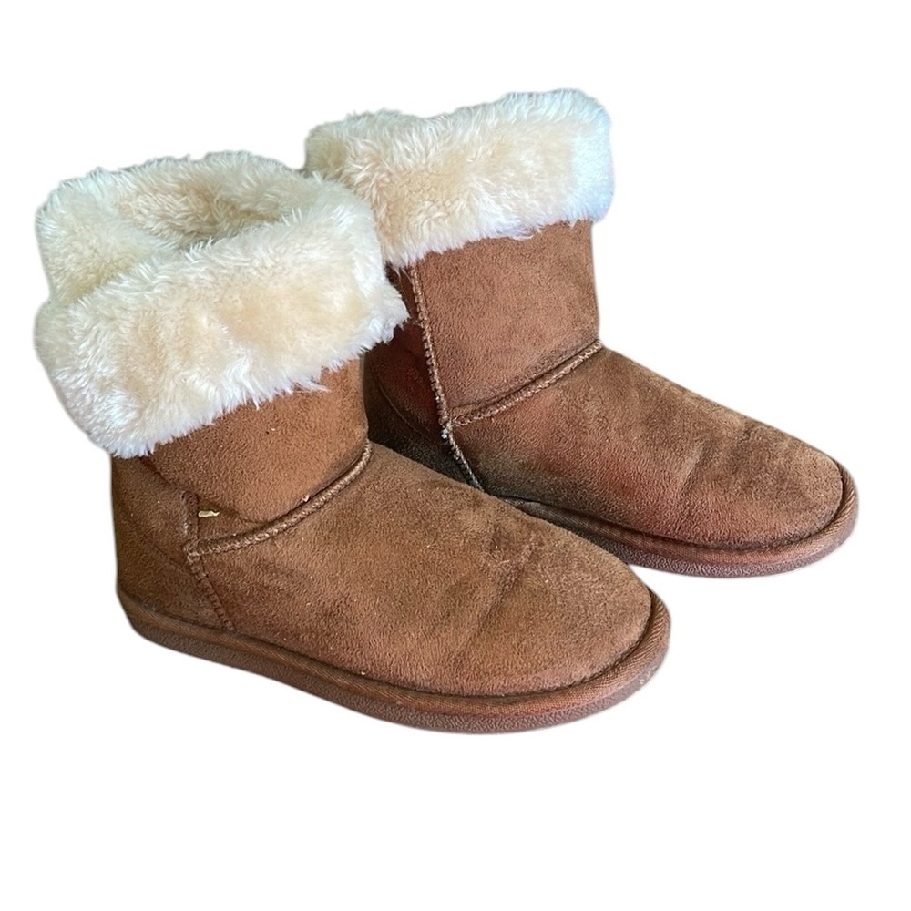 APRES BY LAMO BROWN FAUX SUEDE FUR LINED WINTER SLIP ON BOOTIES SIZE 5